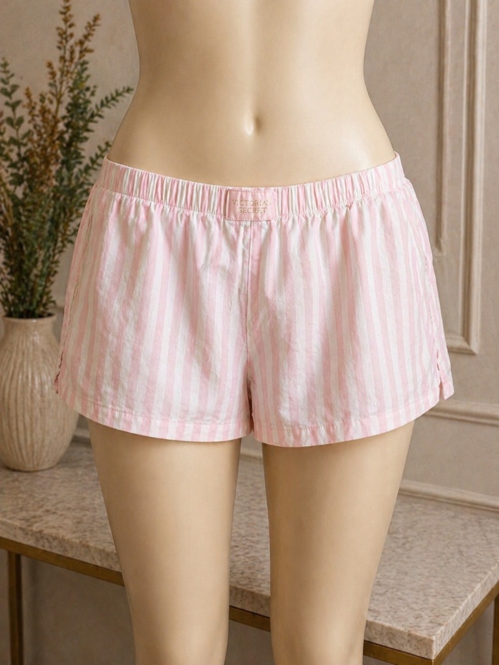 Victoria’s Secret, pink and white striped shorts